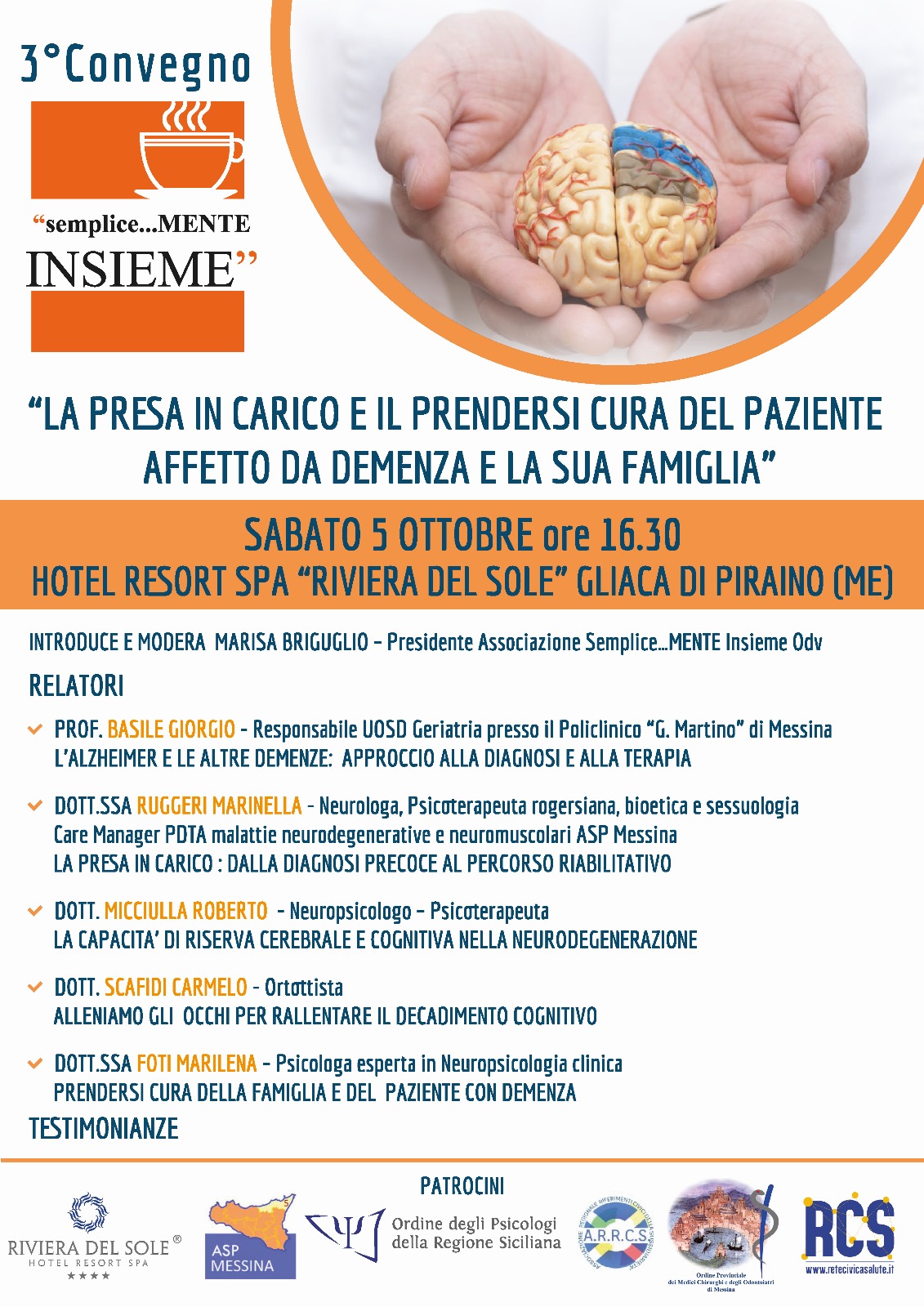 Il 5 ottobre l’evento patrocinato dall’Ordine “La presa in carico e il prendersi cura del paziente affetto da demenza e la sua famiglia” a Gliaca di Piraino, Messina