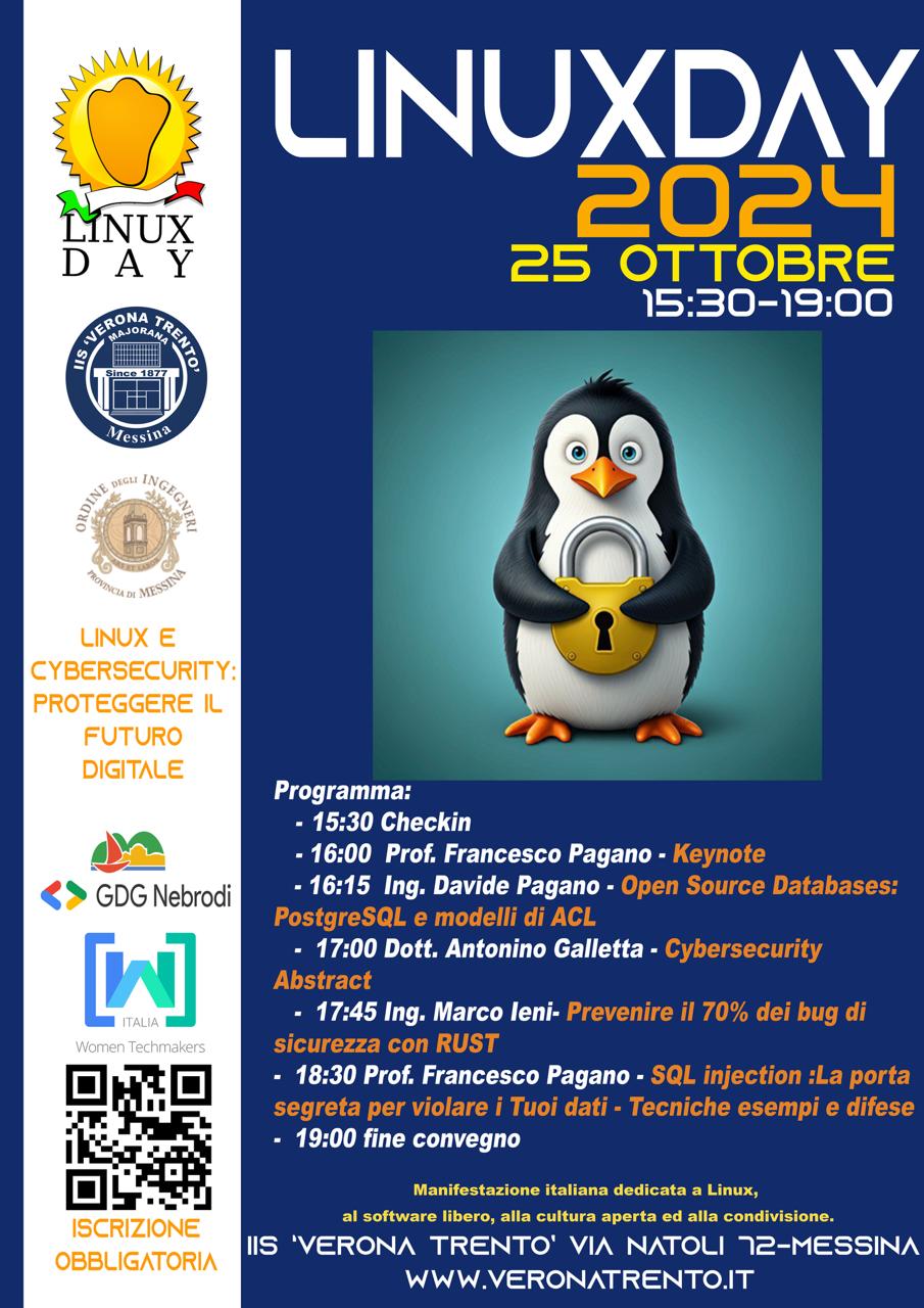 L’IIS Verona Trento di Messina ospiterà il ‘Linux Day 2024’: tema di quest’anno “Linux e la cybersecurity: proteggere il futuro digitale”